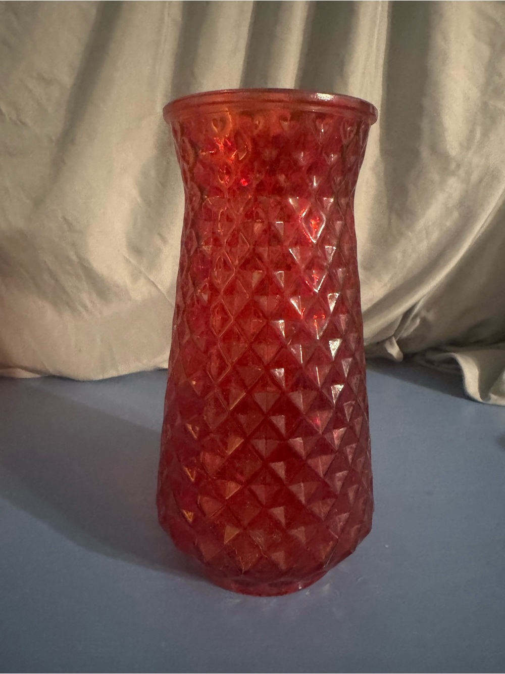 Red Diamond-Pattern Glass Vase - Home Accents